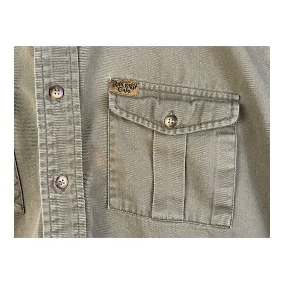 Vintage 90s Rainforest Cafe Cotton Men’s Medium Brown Canvas Button Down Shirt - Picture 5 of 16
